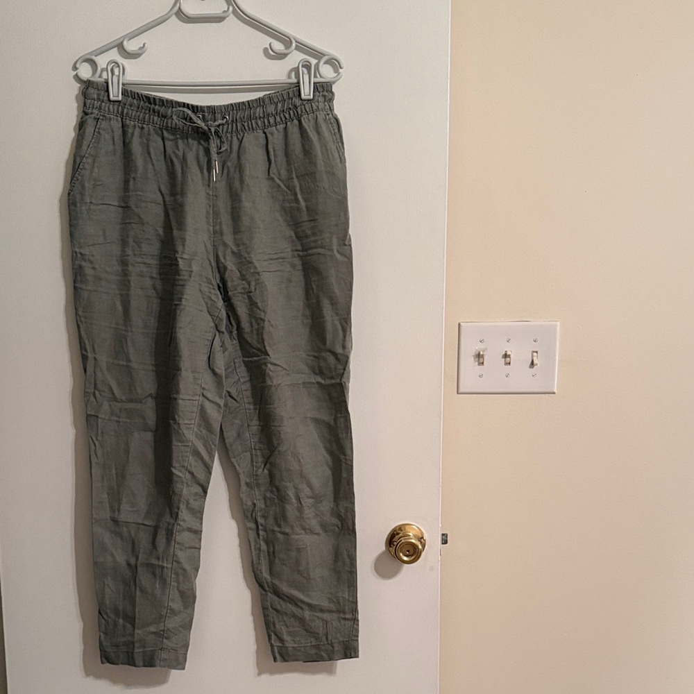 H&M Olive Green Drawstring Linen-Blend Joggers